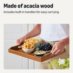 Wooden Serving Tray, 17" x 12" Acacia Wood Decorative Tray Platter With Built-in Handles for Breakfast in Bed, alternate view