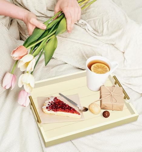 Wooden Serving Tray with 2 Sets of Handles, Cream in 16.5 x 13 x 1.38 inches in Off-white-large, alternate view 2