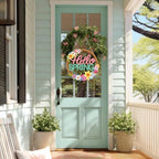 Wooden Spring Decoration Door Wreath for Front Door Sign Wall Signs, Hollow Flower Wreath Sign Hello Spring, alternate view 4
