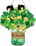 Wooden St. Patrick's Day Door Decorations Sign - Lucky Irish Welcome Signs with Shamrock Wreath for Front Door