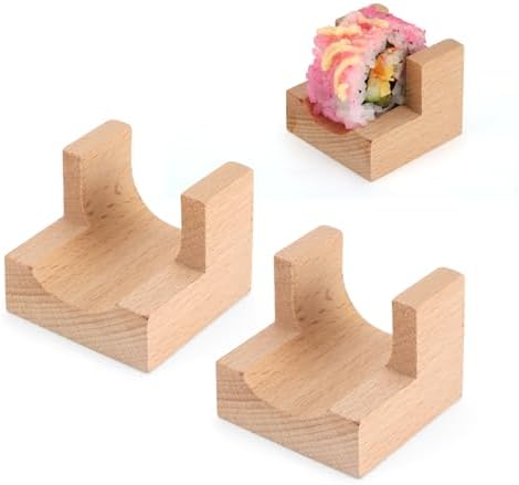 Wooden Taco Holder Stand for Sushi Hand Roll, Temaki & Sushi Roll - 1/2/3/5 Slot Sushi Display Tray, Natural
