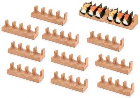 Wooden Taco Holder Stand for Sushi Hand Roll, Temaki & Sushi Roll - 1/2/3/5 Slot Sushi Display Tray, Natural