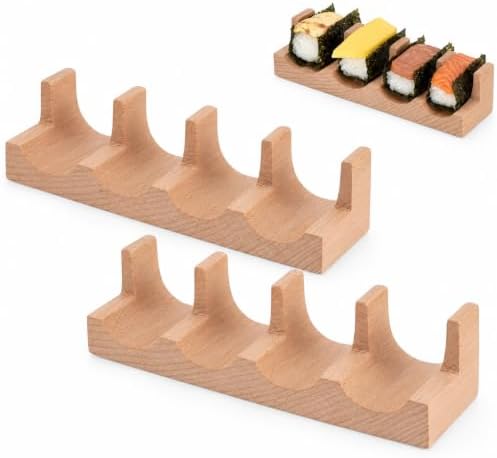 Wooden Taco Holder Stand for Sushi Hand Roll, Temaki & Sushi Roll - 1/2/3/5 Slot Sushi Display Tray, Natural