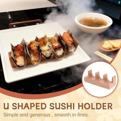 Wooden Taco Holder Stand for Sushi Hand Roll, Temaki & Sushi Roll - 1/2/3/5 Slot Sushi Display Tray, Natural, alternate view