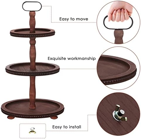 Wooden Tiered Tray 3-Tier Decorative Tray Stand Serving Tray in Brown, alternate view 4