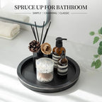 Wooden Tray for Coffee Table: Candle Holder Plate Black Round Decorative Serving Tray - Vintage Table, alternate view 5