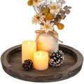 Wooden Tray for Coffee Table, Decorative Round Candle Holder Plate in 11.2" x 11.2" in Distressed