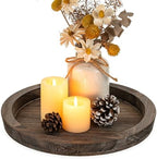 Wooden Tray for Coffee Table, Decorative Round Candle Holder Plate in 11.2" x 11.2" in Distressed