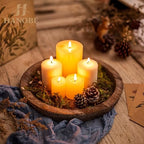 Wooden Tray for Coffee Table, Decorative Round Candle Holder Plate in 11.2" x 11.2" in Distressed, alternate view 2
