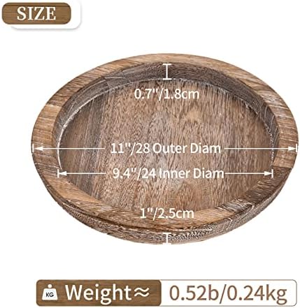 Wooden Tray for Coffee Table, Decorative Round Candle Holder Plate in 11.2" x 11.2" in Distressed, alternate view 3