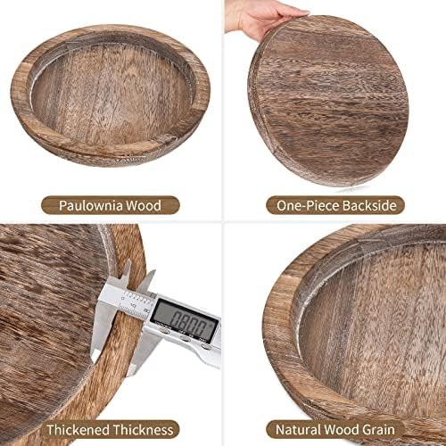 Wooden Tray for Coffee Table, Decorative Round Candle Holder Plate in 11.2" x 11.2" in Distressed, alternate view 5