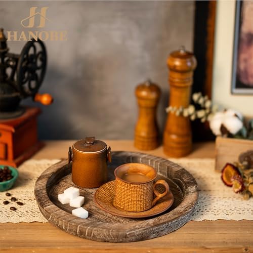 Wooden Tray for Coffee Table, Decorative Round Candle Holder Plate in 11.2" x 11.2" in Distressed, alternate view 6