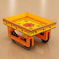Wooden Trolley with Wheels Hand Painted Serving Tray Indian Decorative Platter for Snack Tea Home Kitchen