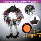 Wreath Decorations, Decor Wreaths for Front Door, Witch Wreath Decor with Hat Legs Pumpkin Hanging Decor for, alternate view