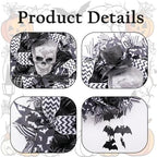 Wreath for Front Door,18 Inch Black White Gothic Skull Wreath with Glitter Skull, Hanging Bats & Wired Ribbons, alternate