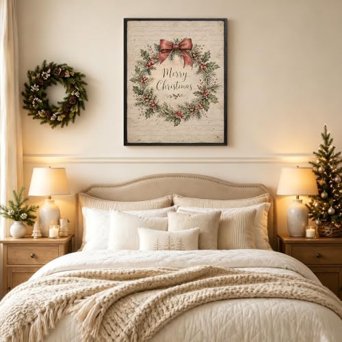 Wreath Framed Christmas Wall Art, Farmhouse Merry Christmas Canvas Pictures, alternate view 3