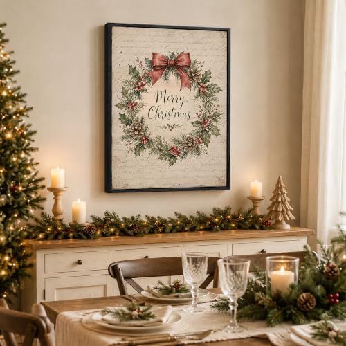 Wreath Framed Christmas Wall Art, Farmhouse Merry Christmas Canvas Pictures, alternate view 4