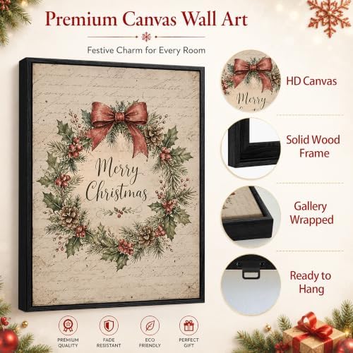 Wreath Framed Christmas Wall Art, Farmhouse Merry Christmas Canvas Pictures, alternate view 5