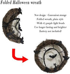 Wreaths for Front Door, 15 Inch Lighted Wreath with Bat and Cat Decor, 45 LED Purple Lights Battery Operated, alternate view