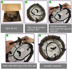Wreaths for Front Door, 15 Inch Lighted Wreath with Bat and Cat Decor, 45 LED Purple Lights Battery Operated, alternate view