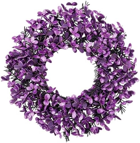 Wreaths for Front Door 22 Inch Purple Glitter Artificial Wreath with Black Grass, Elegant Spooky Door Wreath for