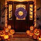 Wreaths for Front Door 22 Inch Purple Glitter Artificial Wreath with Black Grass, Elegant Spooky Door Wreath for, alternate