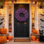 Wreaths for Front Door 22 Inch Purple Glitter Artificial Wreath with Black Grass, Elegant Spooky Door Wreath for, alternate