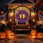 Wreaths for Front Door 22 Inch Purple Glitter Artificial Wreath with Black Grass, Elegant Spooky Door Wreath for, alternate
