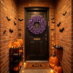 Wreaths for Front Door 22 Inch Purple Glitter Artificial Wreath with Black Grass, Elegant Spooky Door Wreath for, alternate