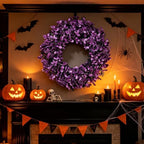 Wreaths for Front Door 22 Inch Purple Glitter Artificial Wreath with Black Grass, Elegant Spooky Door Wreath for, alternate