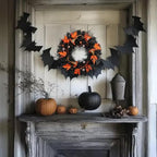 Wreaths for Front Door 24 Inch, Black Spooky Door Wreath with Witch Hats, Eyeballs, Orange Maple Leaves &, alternate view 5