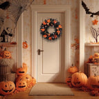 Wreaths for Front Door 24 Inch, Black Spooky Door Wreath with Witch Hats, Eyeballs, Orange Maple Leaves &, alternate view 6