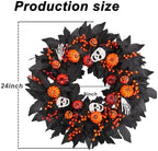 Wreaths for Front Door 24 Inch Gothic Black Door Wreath with Jack-o'-Lantern Pumpkin, Skull, Skeleton Hands &, alternate view