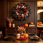 Wreaths for Front Door 24 Inch Gothic Black Door Wreath with Jack-o'-Lantern Pumpkin, Skull, Skeleton Hands &, alternate view