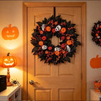 Wreaths for Front Door 24 Inch Gothic Black Door Wreath with Jack-o'-Lantern Pumpkin, Skull, Skeleton Hands &, alternate view