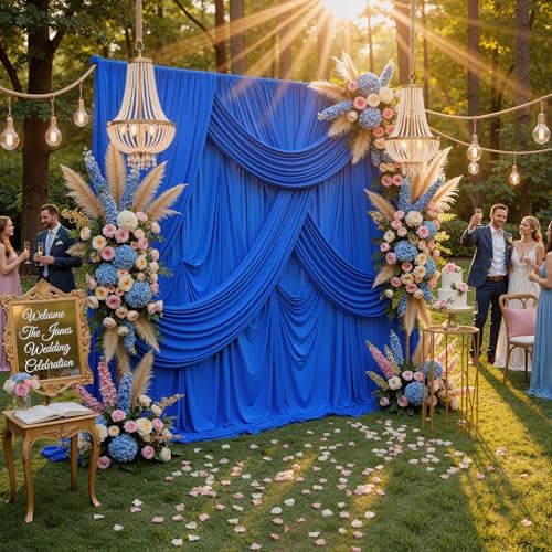 Wrinkle Free 10x8 ft Royal Blue Backdrop Curtains for Parties, Polyester Backdrop Drapes Soft Back Drop for