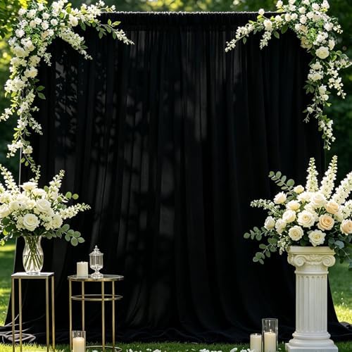 Wrinkle Free Black Backdrop Curtain Drapes 10x10ft, 2-Pack 5x10ft in 10x10ft (W5'xH10', 2 Panels) in Black