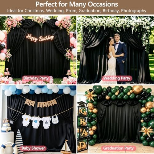 Wrinkle Free Black Backdrop Curtain Drapes 10x10ft, 2-Pack 5x10ft in 10x10ft (W5'xH10', 2 Panels) in Black, alternate view 2