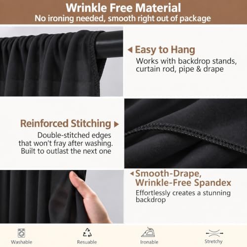 Wrinkle Free Black Backdrop Curtain Drapes 10x10ft, 2-Pack 5x10ft in 10x10ft (W5'xH10', 2 Panels) in Black, alternate view 3