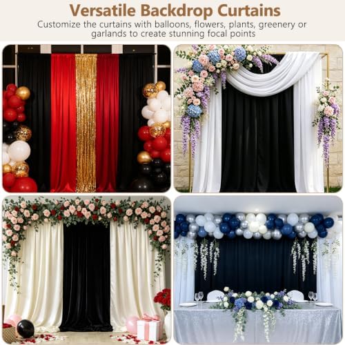 Wrinkle Free Black Backdrop Curtain Drapes 20x10ft, 4-Pack 5x10ft in 10x10ft (W5'xH10', 4 Panels) in Black, alternate view 5