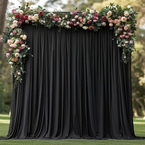 Wrinkle Free Black Backdrop Curtains for Parties, Polyester Photo Backdrop Drapes 2 Panels 5x8ft for Weddings