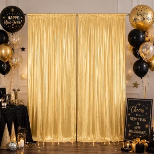 Wrinkle-Free Gold Backdrop Curtain Drapes 10x10ft, 2-Pack 5x10ft in 10x10ft (W5'xH10', 2 Panels) in Gold