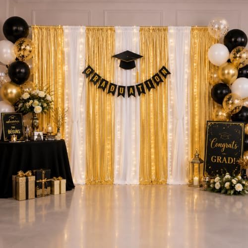 Wrinkle-Free Gold Backdrop Curtain Drapes 10x10ft, 2-Pack 5x10ft in 10x10ft (W5'xH10', 2 Panels) in Gold, alternate view 3