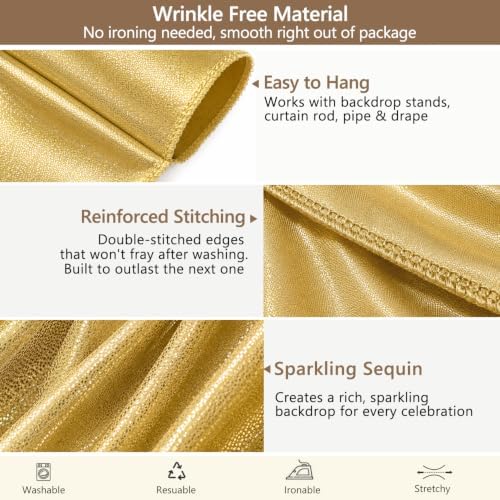 Wrinkle-Free Gold Backdrop Curtain Drapes 10x10ft, 2-Pack 5x10ft in 10x10ft (W5'xH10', 2 Panels) in Gold, alternate view 5