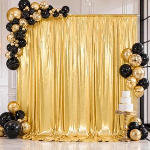 Wrinkle-Free Gold Backdrop Curtain Drapes 10x10ft, 2-Pack 5x10ft in 10x10ft (W5'xH10', 2 Panels) in Gold, alternate view 6