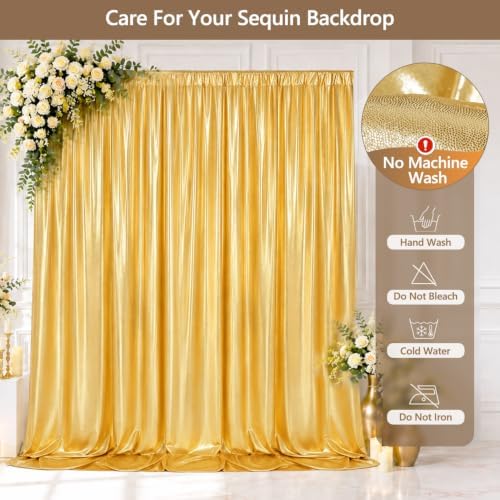 Wrinkle-Free Gold Backdrop Curtain Drapes 10x10ft, 2-Pack 5x10ft in 10x10ft (W5'xH10', 2 Panels) in Gold, alternate view 7