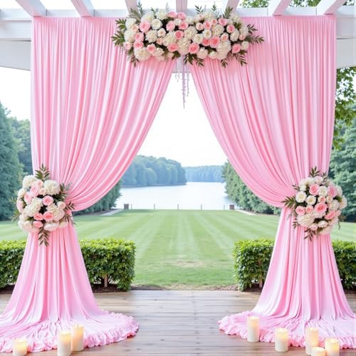 Wrinkle Free Pink Backdrop Curtain for Parties Background, Silky Photo Curtains Backdrop Drapes 2 Panels Back, alternate view