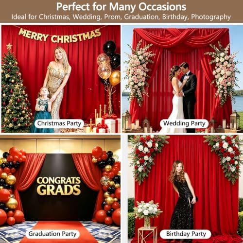 Wrinkle-Free Red Backdrop Curtain Drapes 10x10ft, 2-Pack 5x10ft in 10x10ft (W5'xH10', 2 Panels) in Red, alternate view 2