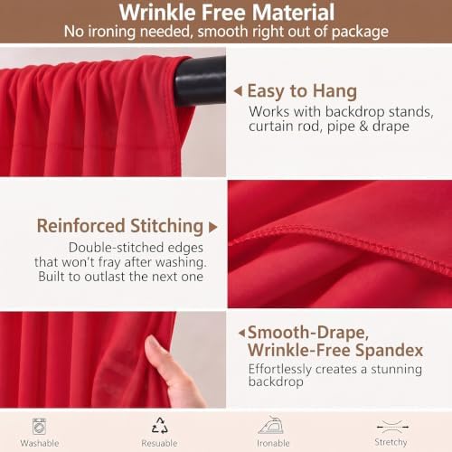 Wrinkle-Free Red Backdrop Curtain Drapes 10x10ft, 2-Pack 5x10ft in 10x10ft (W5'xH10', 2 Panels) in Red, alternate view 4