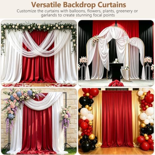 Wrinkle-Free Red Backdrop Curtain Drapes 10x10ft, 2-Pack 5x10ft in 10x10ft (W5'xH10', 2 Panels) in Red, alternate view 6